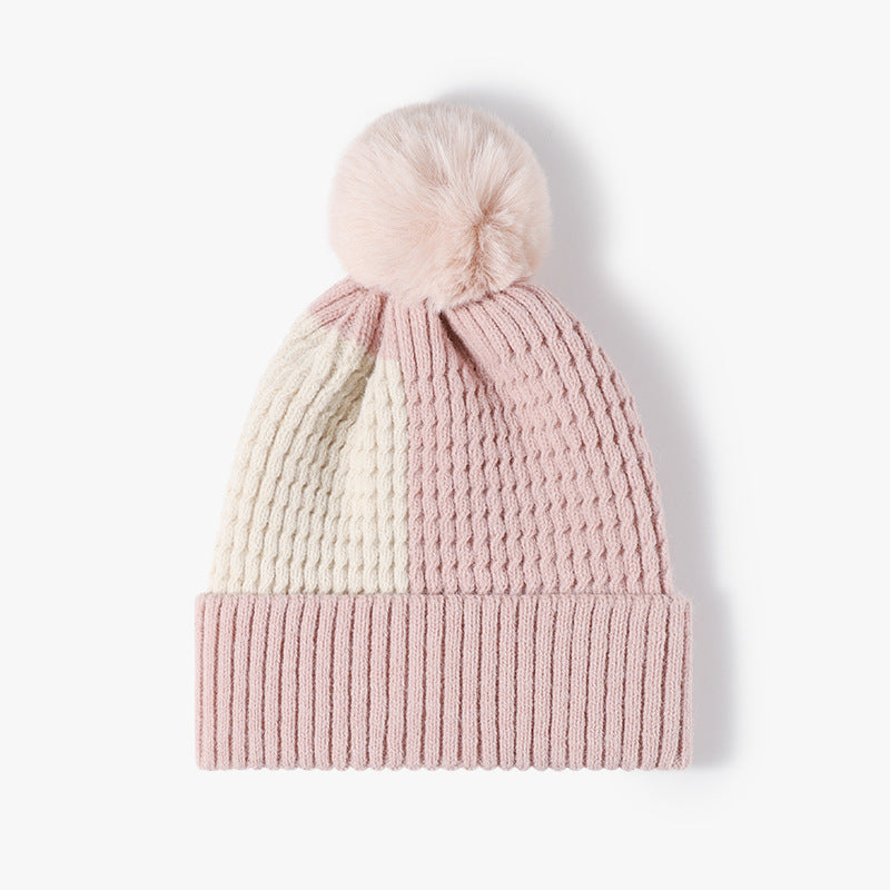 Contrast Color Warm Knit Pom Beanie