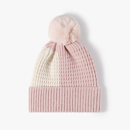 Contrast Color Warm Knit Pom Beanie