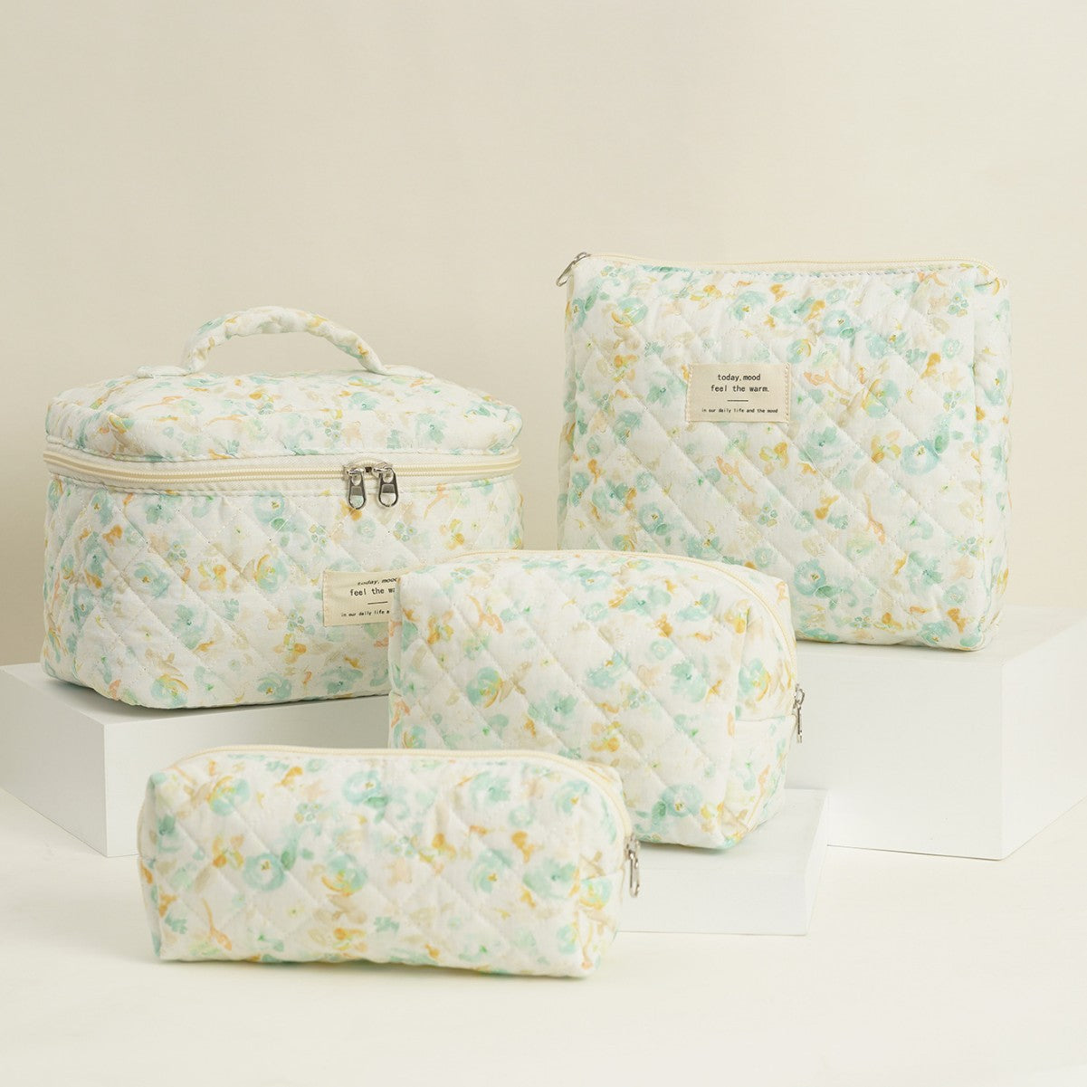 Cute Flower Printed Quilted Cosmetic Bag