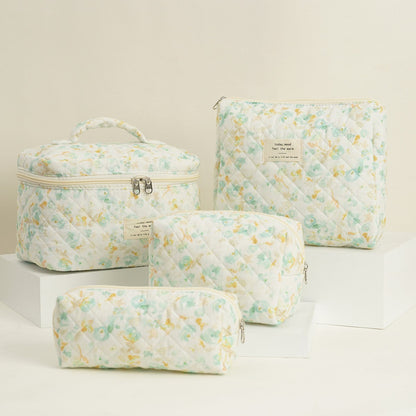 Cute Flower Printed Quilted Cosmetic Bag