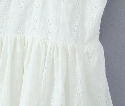 Classic Solid Color Embroidered Mini Dress