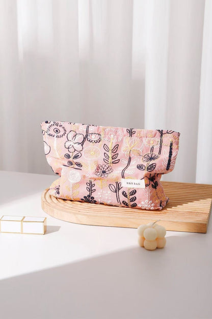 Cute Floral Cotton Embroidered Makeup Bag
