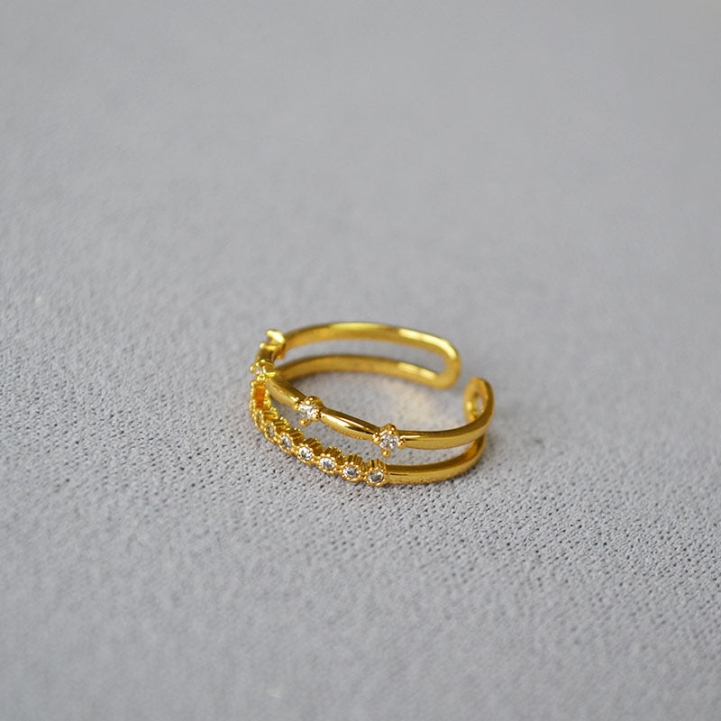 Gold Plated Zircon Double-Layer Open Ring