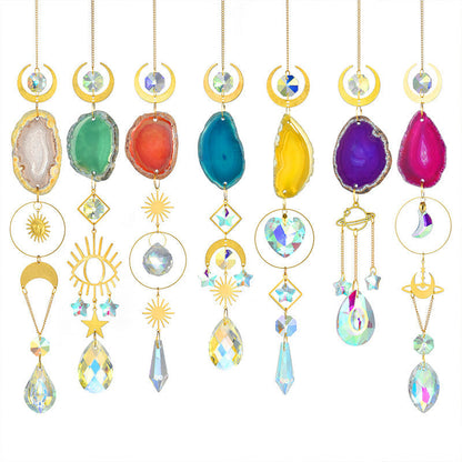 Colorful Agate Sun Moon Crystal Suncatcher