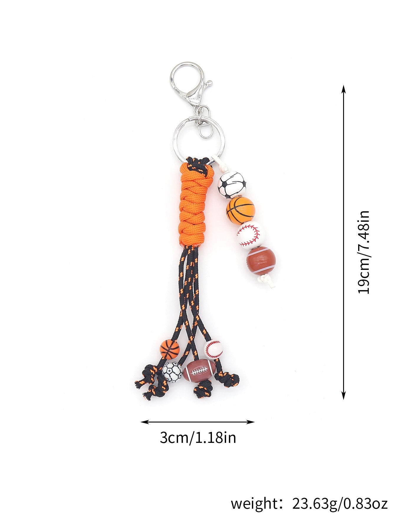 Colorful Sports Ball Beaded Tassel Rope Keychain