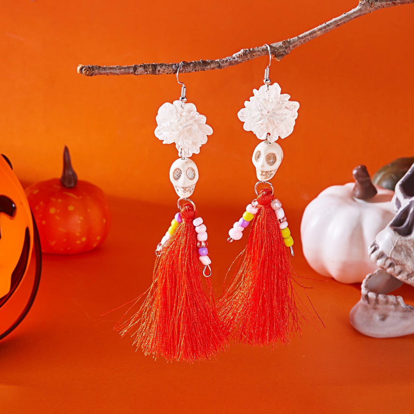 Funny Halloween Skeleton Tassel Drop Earrings