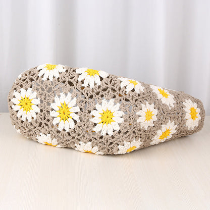 Hollow Out Flower Woven Shoulder Tote Bag