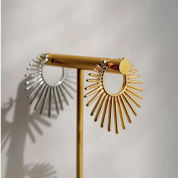 Simple Sunburst Style Hinged Hoop Earrings