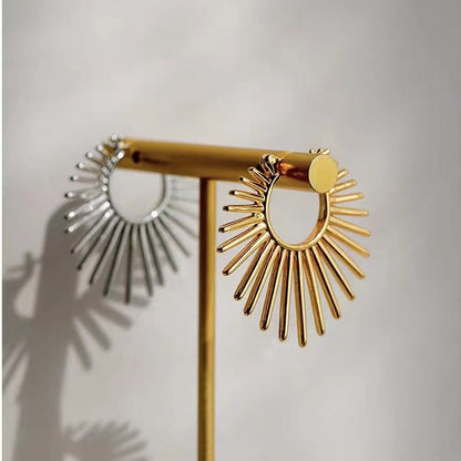 Simple Sunburst Style Hinged Hoop Earrings