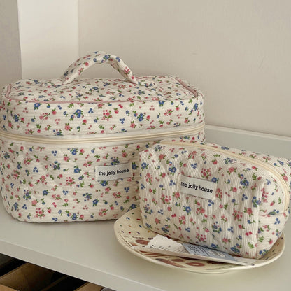 Corduroy Flower Print Sweet Make Up Bag