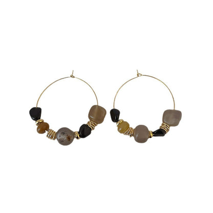 Simple Vintage Irregular Stone Metal Hoop Earrings