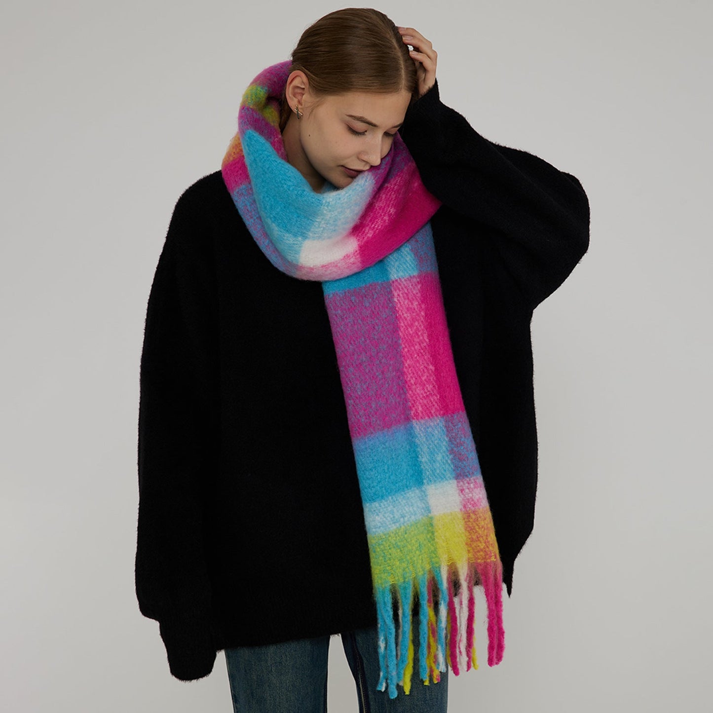 Plaid Color Block Warm Thicken Soft Scarve