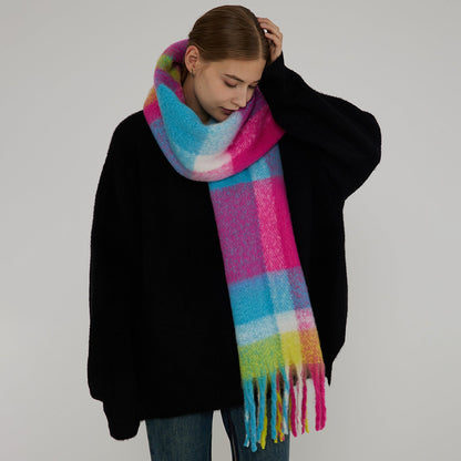 Plaid Color Block Warm Thicken Soft Scarve
