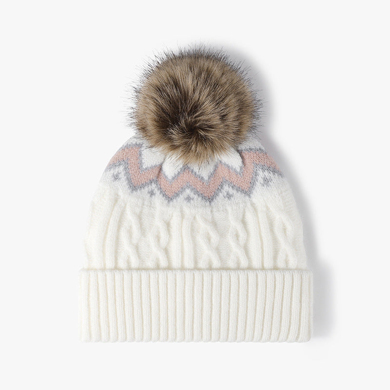 Splicing Twist Padded Knit Pom Beanie