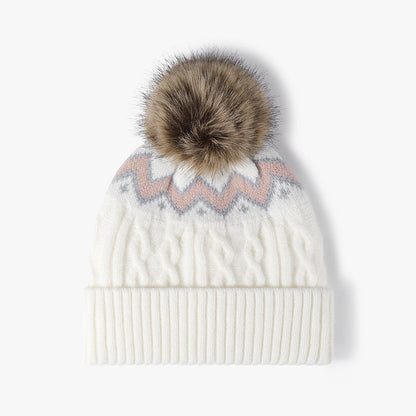 Splicing Twist Padded Knit Pom Beanie