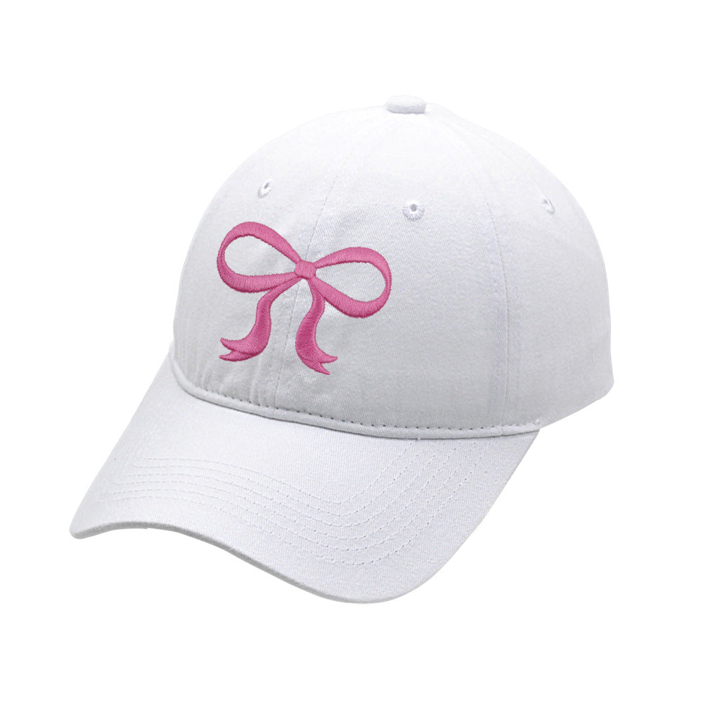 Washed Solid Color Bow Embroider Baseball Caps