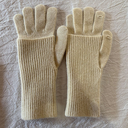 Convertible Wool Solid Color Warm Knit Gloves