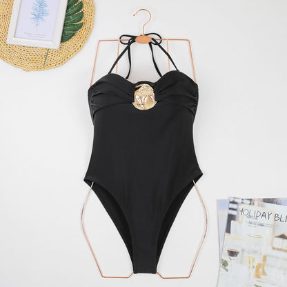Solid Color Strapless One-Piece Swimsuit
