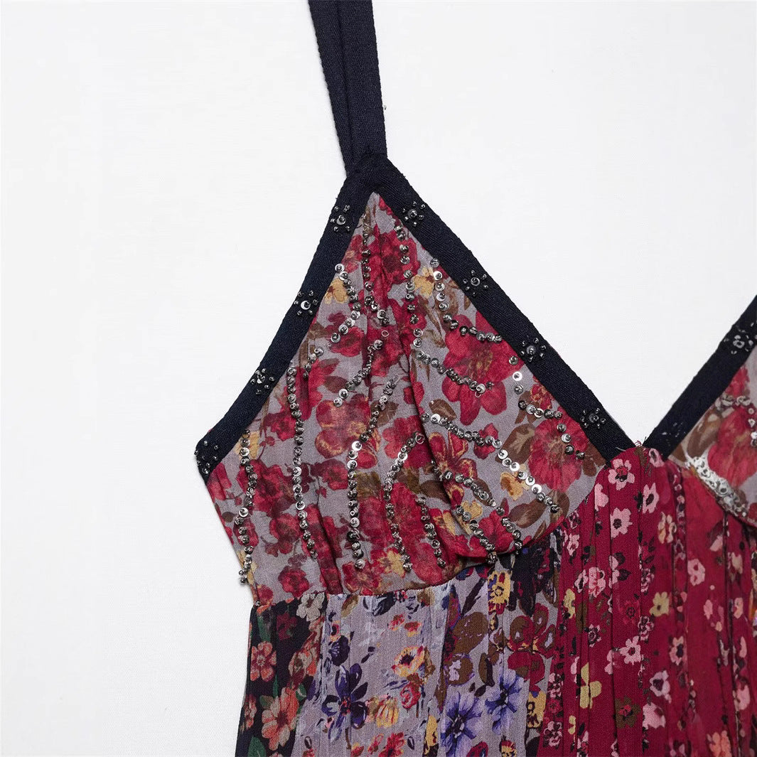 Casual Printed Spaghetti Strap Maxi Dress