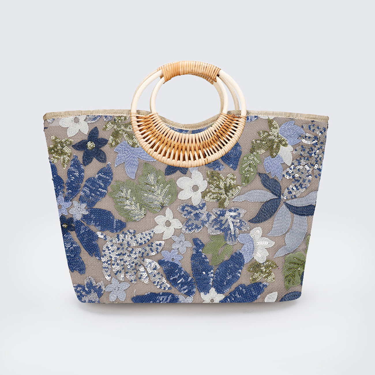 Elegant Sequin Embroidered Woven Tote Bag