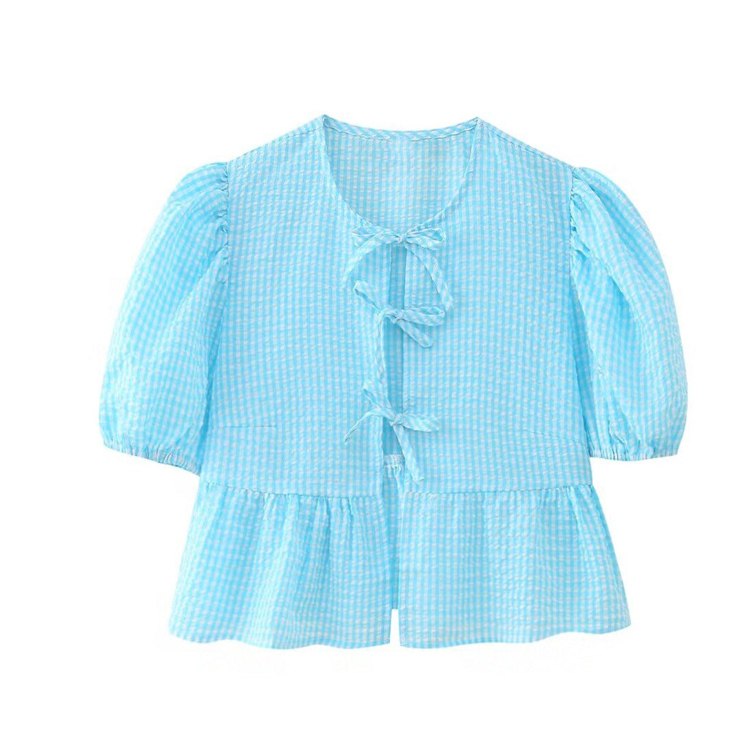 Cute Tie Front Round Neck Pullover Top