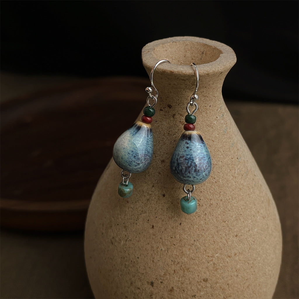Handmade Ceramic Gourd Drop Earrings
