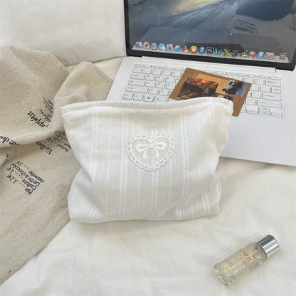 Simple Solid Color Bow Makeup Bag