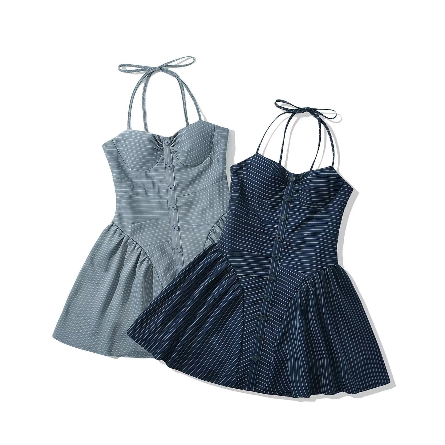 Simple Striped Halter Tie Back Mini Dresses