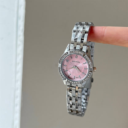 Rhinestone Round Dial Chic Quartz Watch