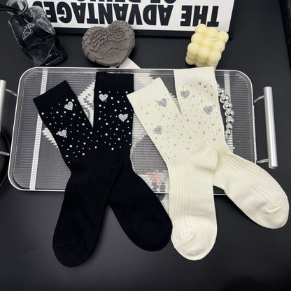 Love Rhinestone Sweet Cotton Socks