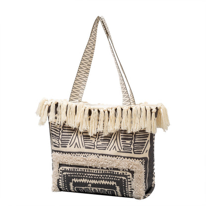 Vintage Tassel Print Tote Shoulder Handbag