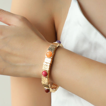 Boho Tiger Eye Stones Gold Cuff Bracelet