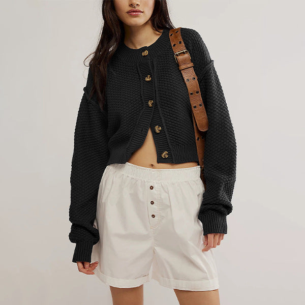 Solid Color Loose Button Knit Crdigan