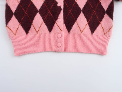 Vintage Diamond Checker Button Down Knit Cardigan