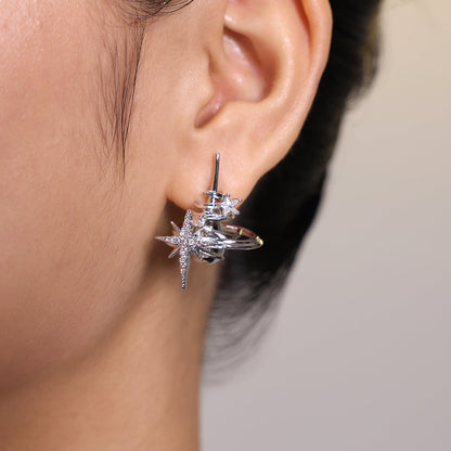 3D Starburst Galaxy Cubic Dangle Stud Earrings