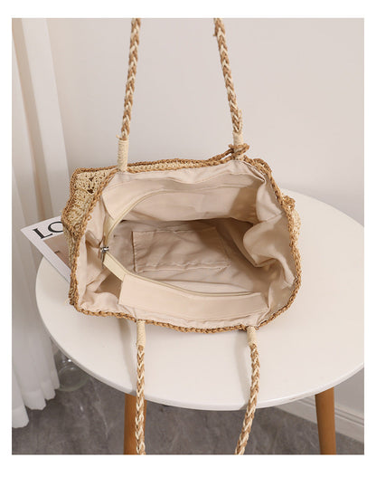 Tassel Color Block Hollow Out Woven Tote Bag
