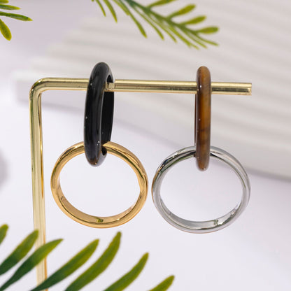 Layered Natural Stone Metal Rings