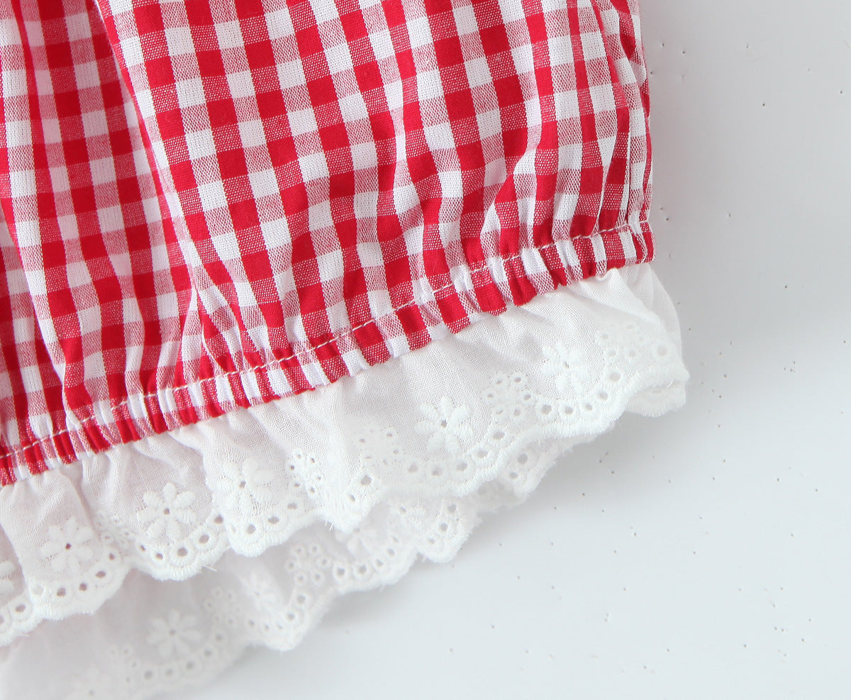 Cute Lace Trim Cami Pleated Bubble Shorts Set