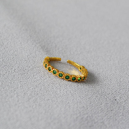 Emerald Rhinestone Open Adjustable Slim Ring