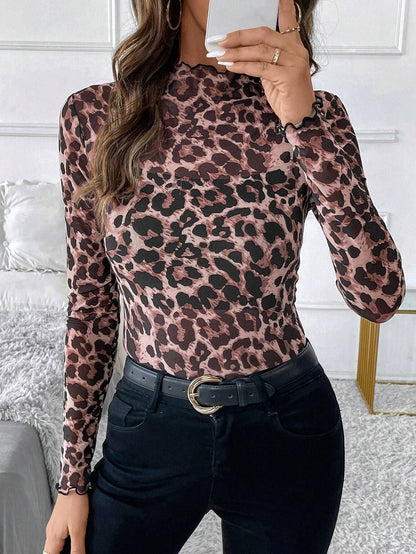 Sexy Leopard Print Mesh Slim Top