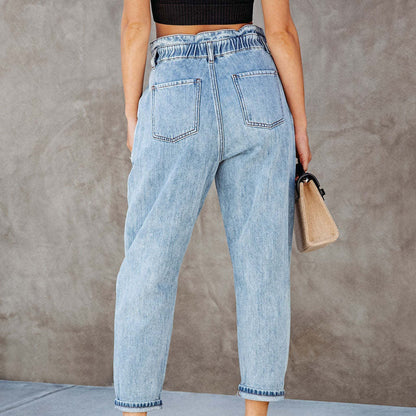 High Waist Washed Straight Leg Jeans