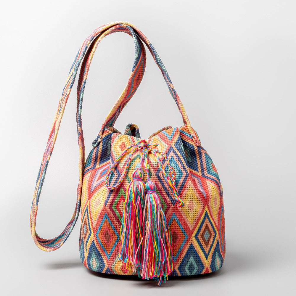 Vintage Print Bucket Shoulder Bags