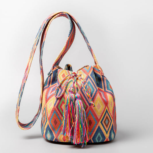 Vintage Print Bucket Shoulder Bags