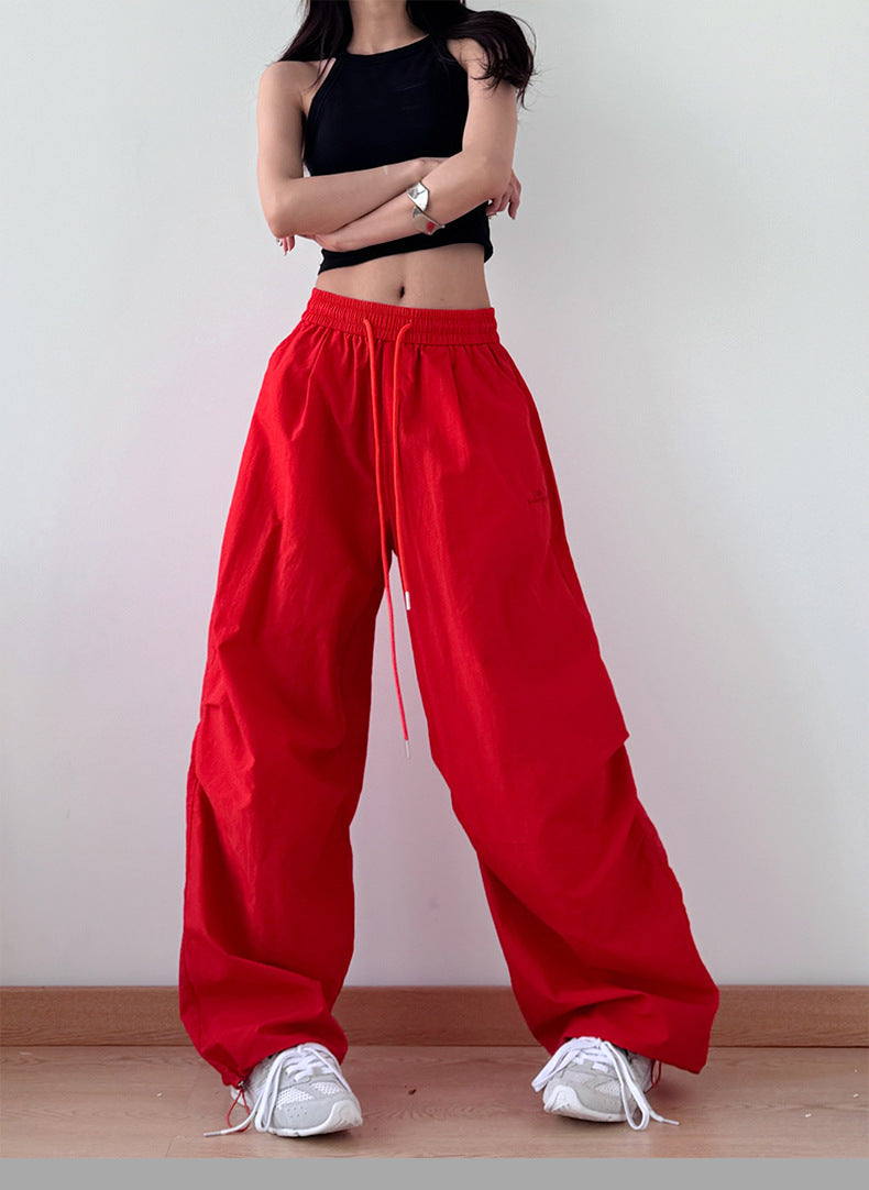 Vintage Pleated Drawstring Straight Leg Pants