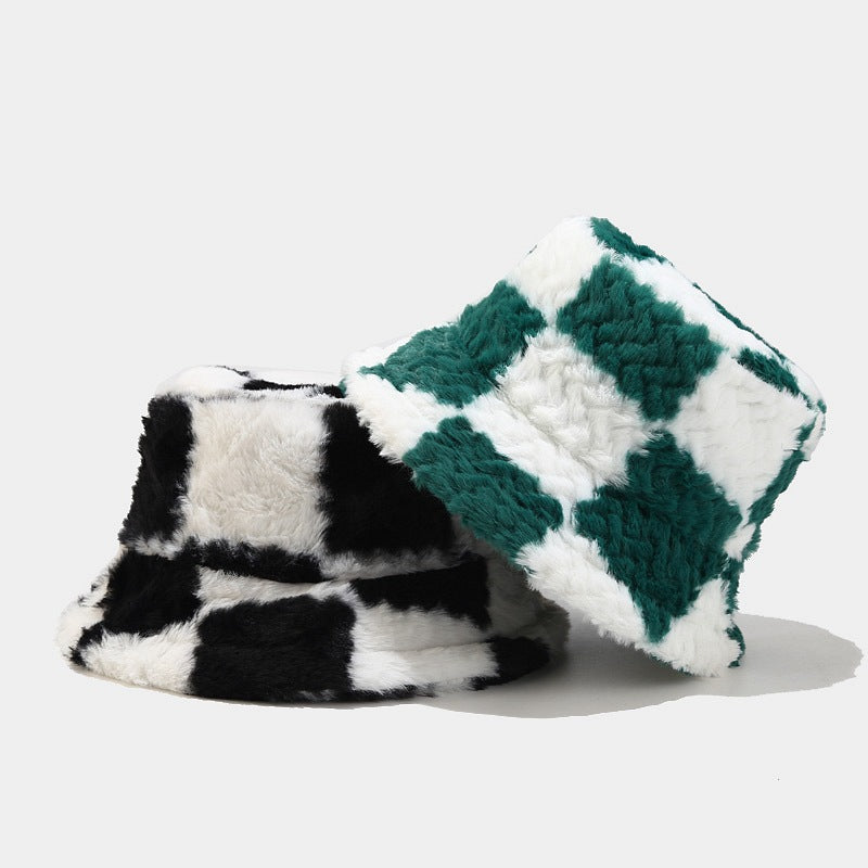 Checker Contrast Color Thicken Bucket Hats