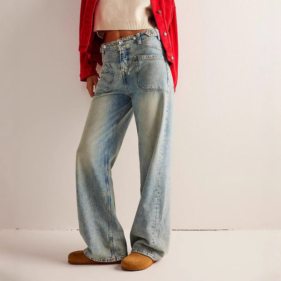 Washed Street Straight Leg Jeans