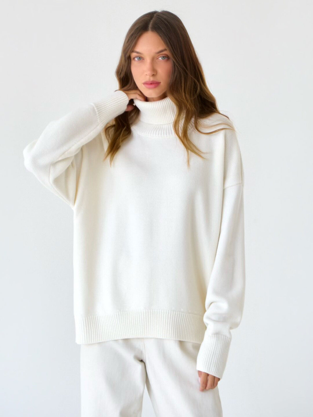 High Collar Loose Solid Color Sweater