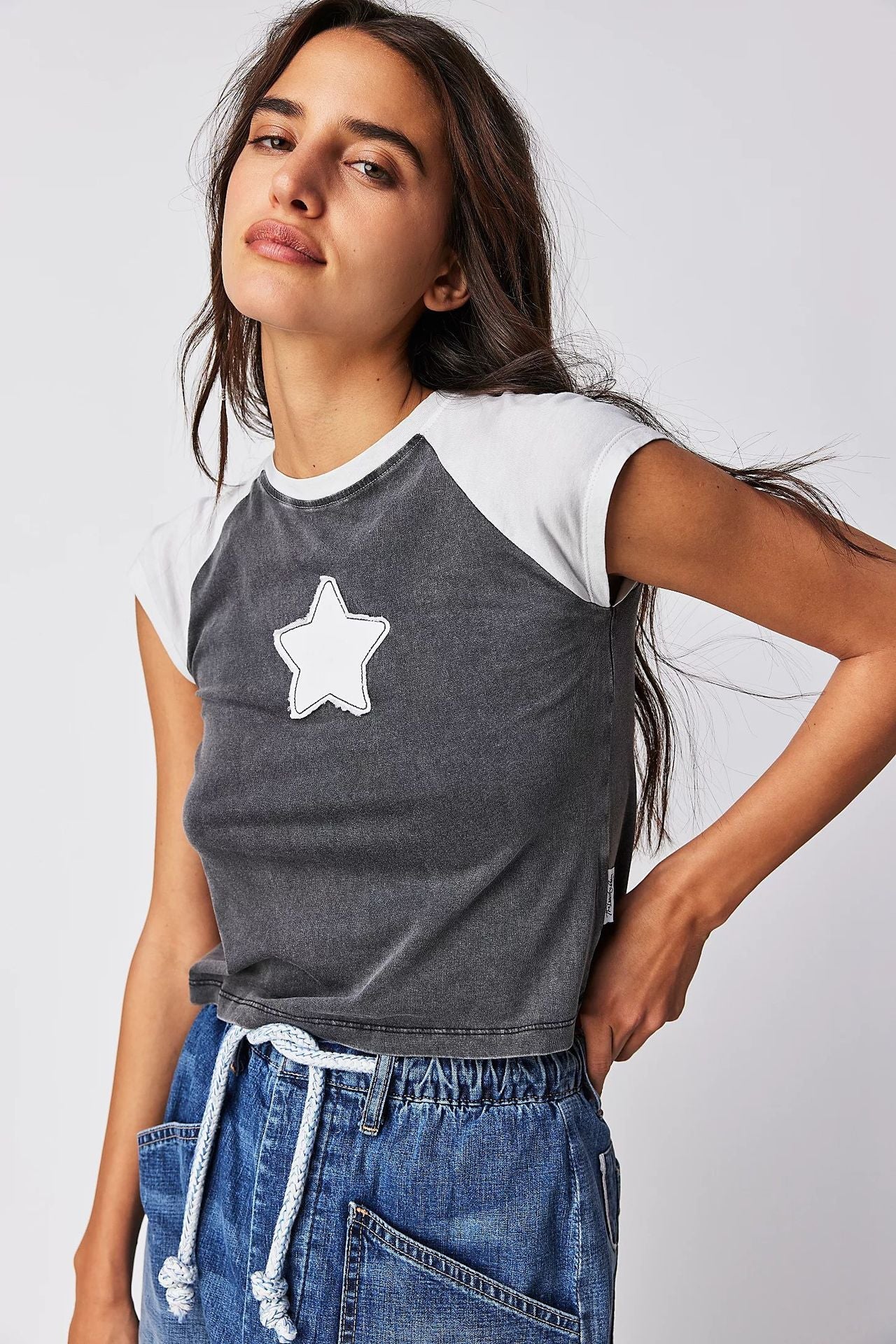 Color Block Star Splicing Slim Tops