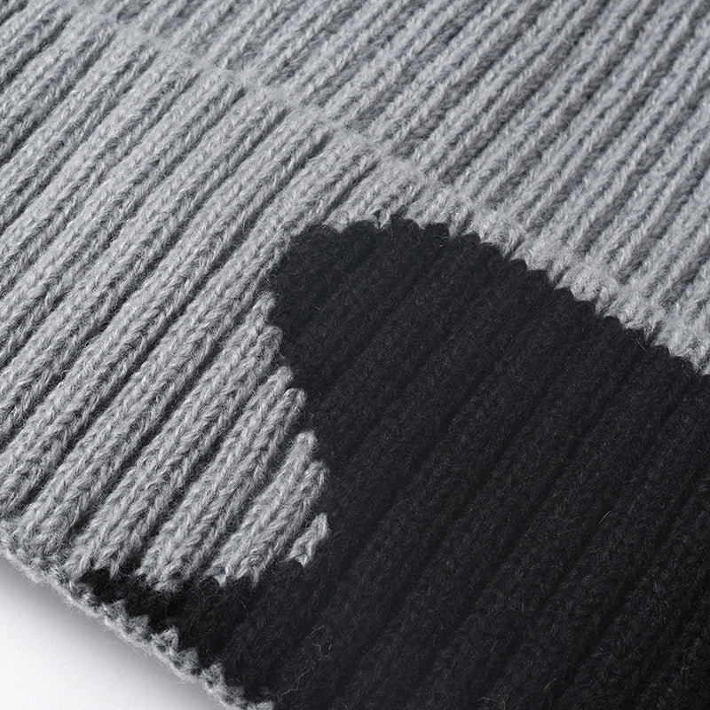 Spliced Color Knit Hat Padded Beanie
