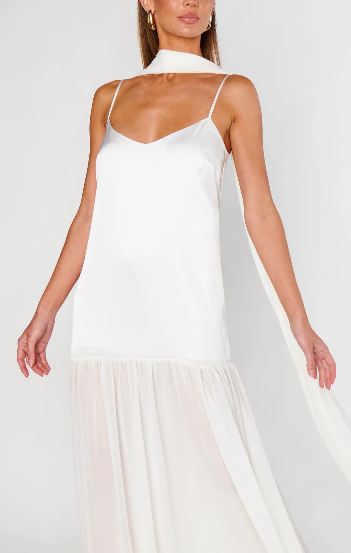 Solid Color Splicing Spaghetti Maxi Dress